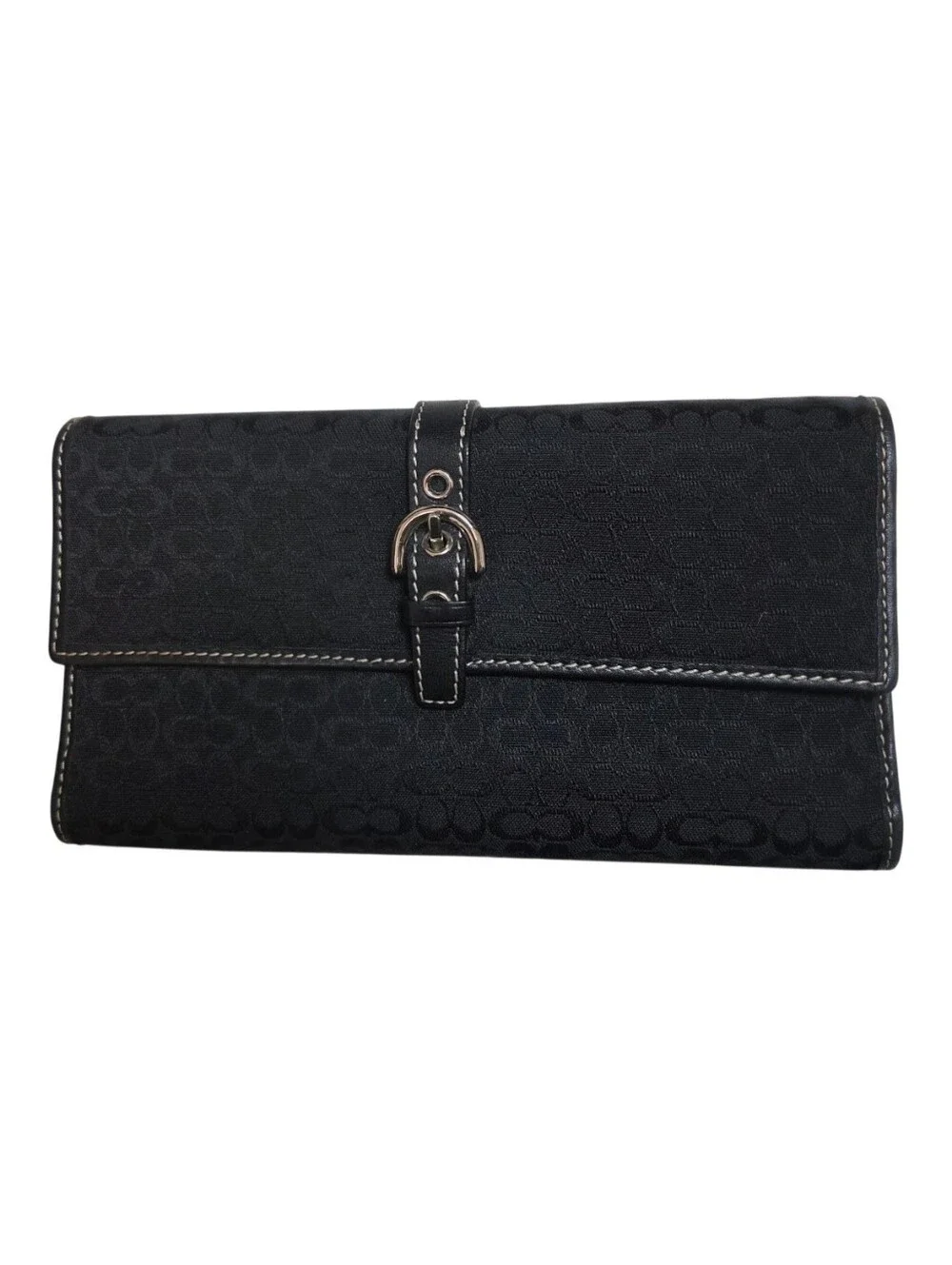 Vintage Y2K Coach Hamptons Black Signature Jacquard Wallet Buckle Detail